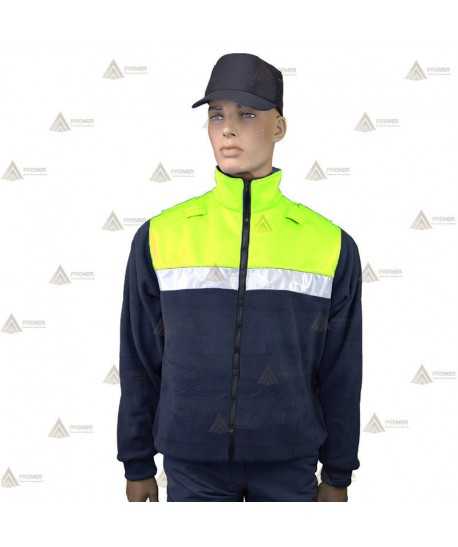 Chaqueta polar bicolor marino/amarillo flúor con cinta reflectante y cremallera para Policía Local
