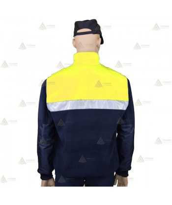 Chaqueta polar bicolor marino/amarillo flúor con cinta reflectante y cremallera para Policía Local