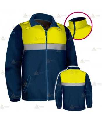 Chaqueta polar bicolor marino/amarillo flúor con cinta reflectante y cremallera para Policía Local