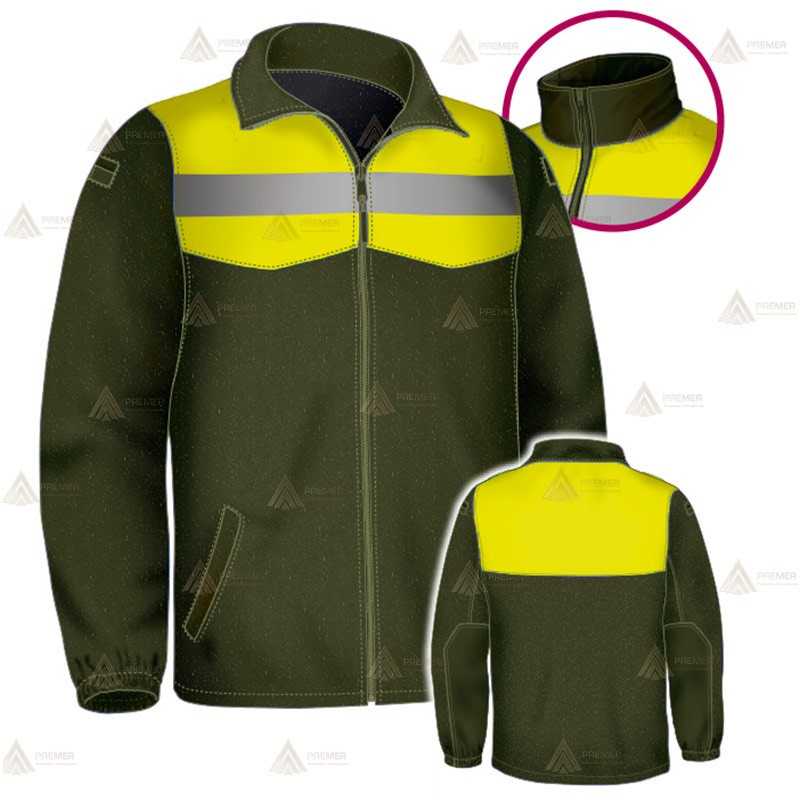 Chaqueta polar bicolor verde militar/amarillo flúor con cremallera para Agentes rurales y medioambientales