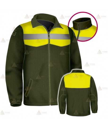 Chaqueta polar bicolor verde militar/amarillo flúor con cremallera para Agentes rurales y medioambientales