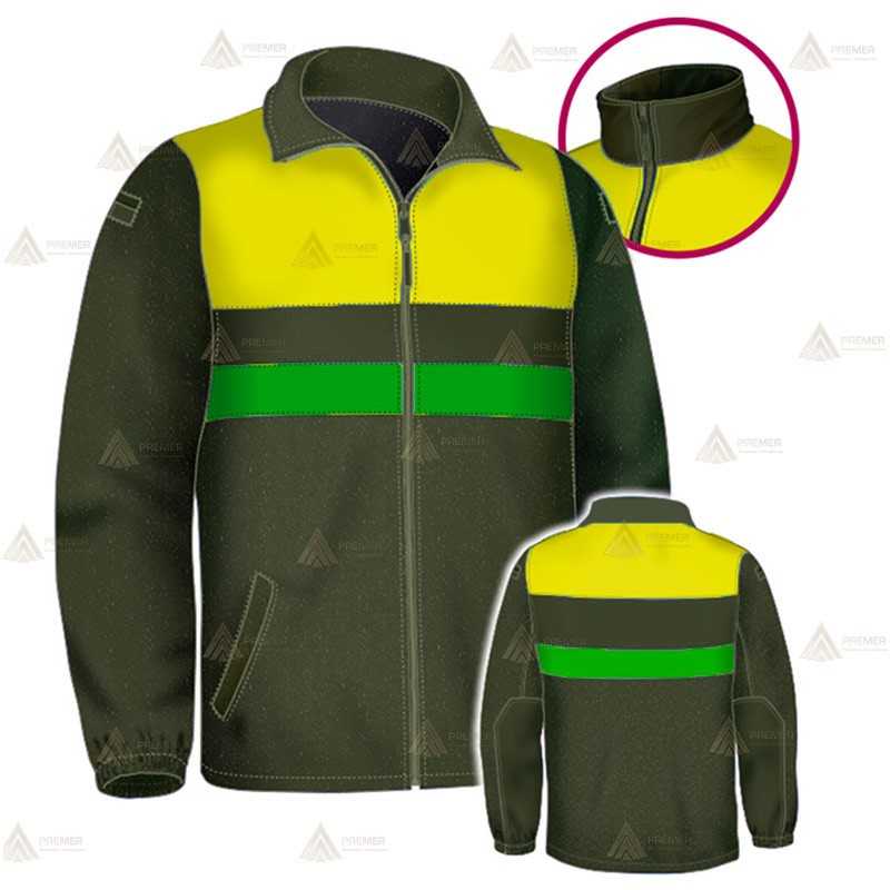 Chaqueta polar bicolor verde militar/amarillo flúor con cremallera para Agentes rurales y medioambientales