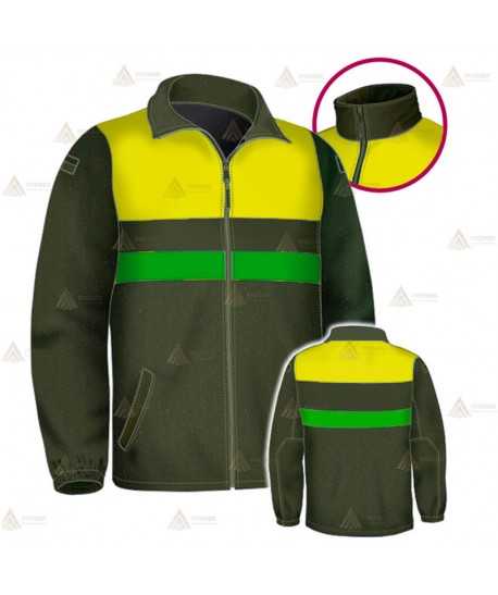 Chaqueta polar bicolor verde militar/amarillo flúor con cremallera para Agentes rurales y medioambientales