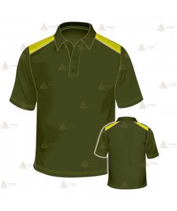 Polo transpirable de manga corta para Agentes Forestales en color verde militar y amarillo flúor