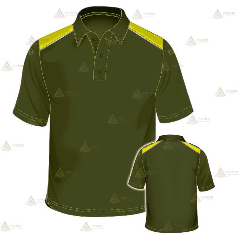 Polo transpirable de manga corta para Agentes Forestales en color verde militar y amarillo flúor
