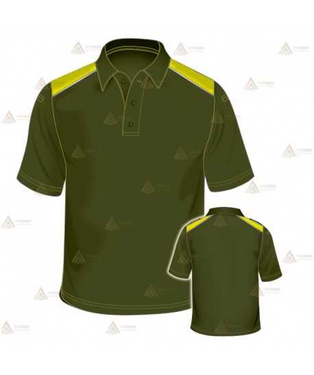 Polo transpirable de manga corta para Agentes Forestales en color verde militar y amarillo flúor