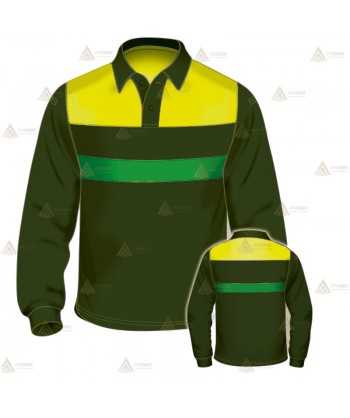 Polo de manga larga para Agentes Forestales y Medioambientales en color verde militar y amarillo flúor