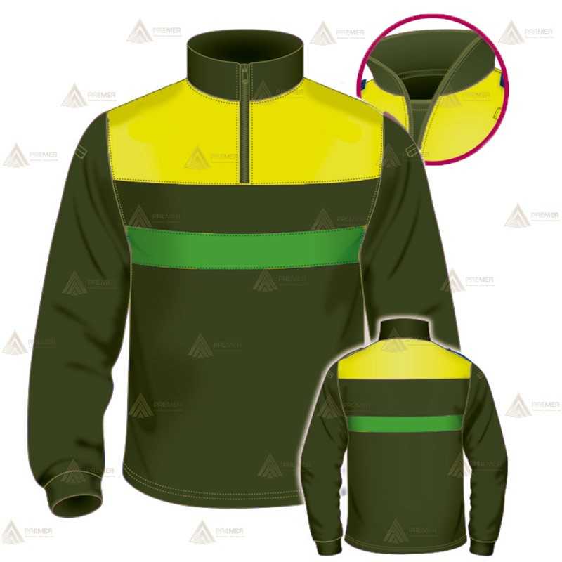 Polo con cuello cisne para Agentes Forestales y Medioambientales en color verde militar y amarillo flúor