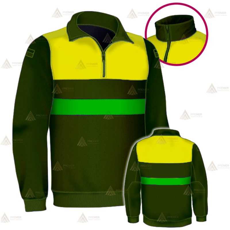 Jersey polar con media cremallera color verde militar y amarillo flúor para Agentes Rurales y Medioambientales