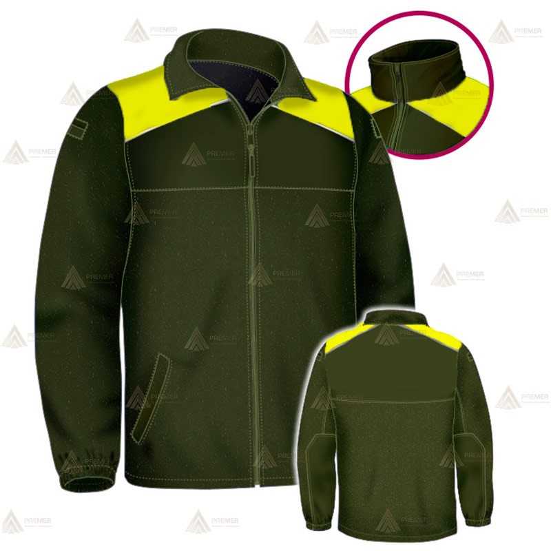 Chaqueta polar bicolor verde militar/amarillo flúor con cremallera para Agentes rurales y medioambientales