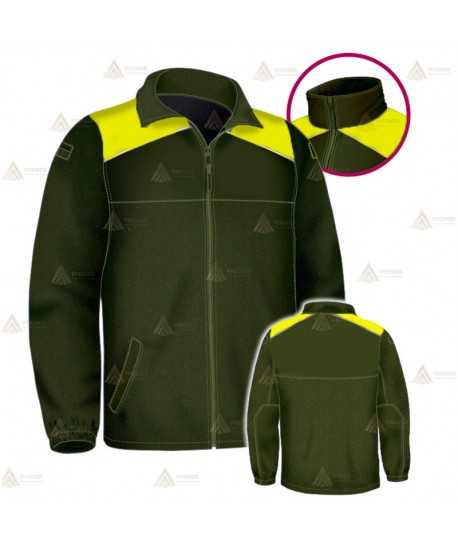 Chaqueta polar bicolor verde militar/amarillo flúor con cremallera para Agentes rurales y medioambientales