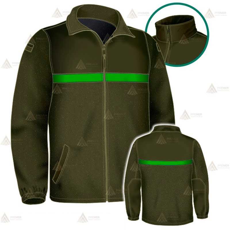 Chaqueta polar monocolor verde militar con cremallera para Agentes rurales y medioambientales