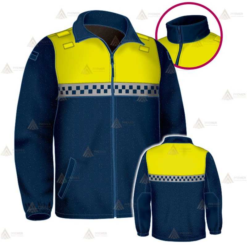 Chaqueta polar bicolor marino/amarillo flúor con damero reflectante y cremallera para Policía Local