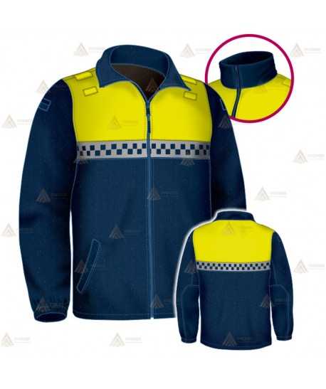Chaqueta polar bicolor marino/amarillo flúor con damero reflectante y cremallera para Policía Local