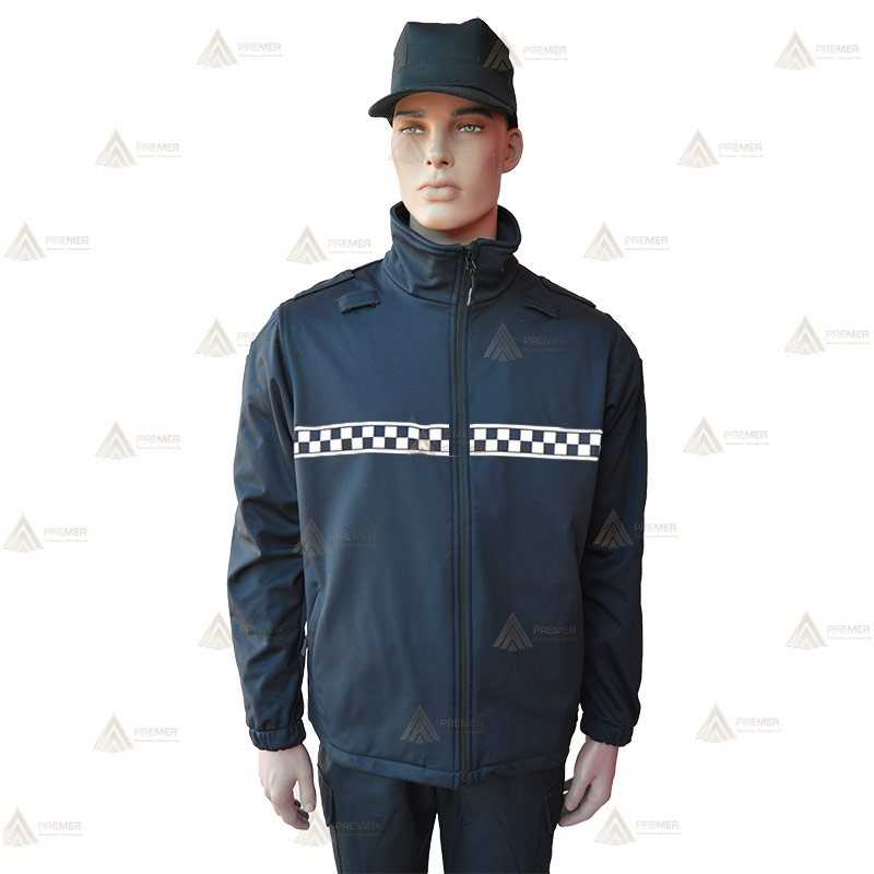 Chaqueta softshell color azul marino con damero reflectante y membrana PU para Policía Local