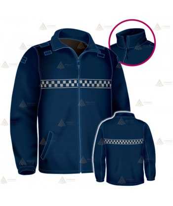 Chaqueta softshell color azul marino con damero reflectante y membrana PU para Policía Local