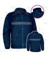 Chaqueta softshell color azul marino con damero reflectante y membrana PU para Policía Local