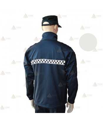 Chaqueta softshell color azul marino con damero reflectante y membrana PU para Policía Local