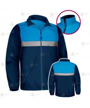 Chaqueta softshell color azul marino y azul tropical con cinta reflectante y membrana PU para Policía Local