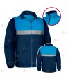 Chaqueta softshell color azul marino y azul tropical con cinta reflectante y membrana PU para Policía Local