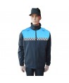 Chaqueta softshell color azul marino y azul tropical con damero reflectante y membrana PU para Policía Local