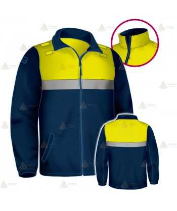 Chaqueta softshell color azul marino y amarillo flúor con cinta reflectante y membrana PU para Policía Local