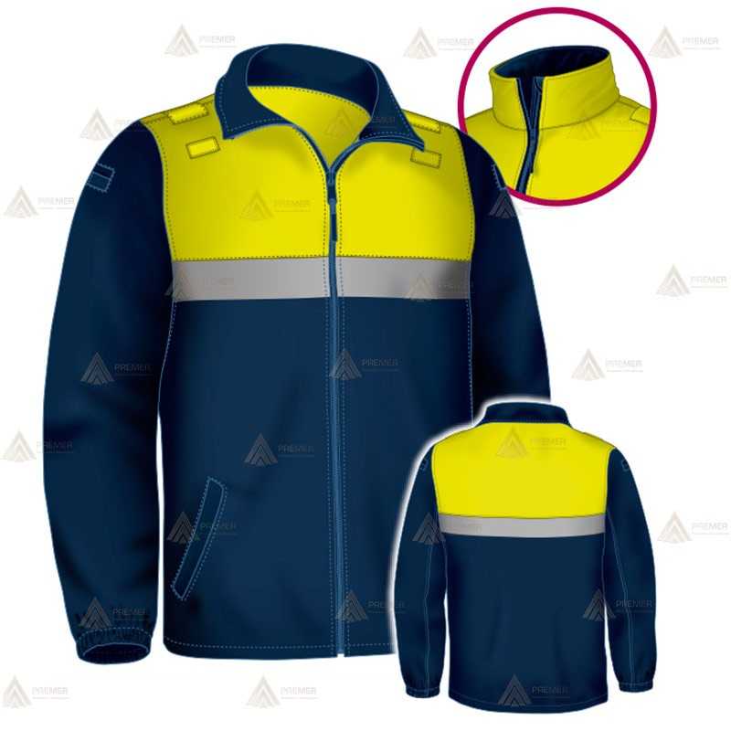 Chaqueta softshell color azul marino y amarillo flúor con cinta reflectante y membrana PU para Policía Local