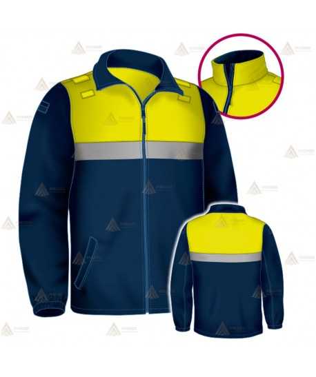 Chaqueta softshell color azul marino y amarillo flúor con cinta reflectante y membrana PU para Policía Local