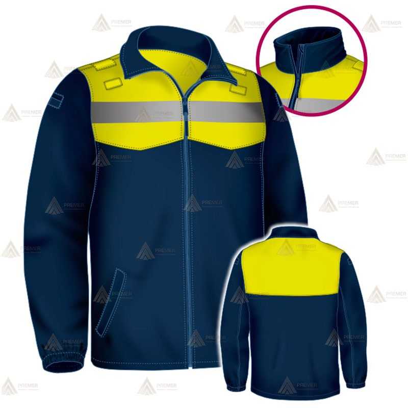 Chaqueta softshell color azul marino y amarillo flúor con cinta reflectante y membrana PU para Policía Local