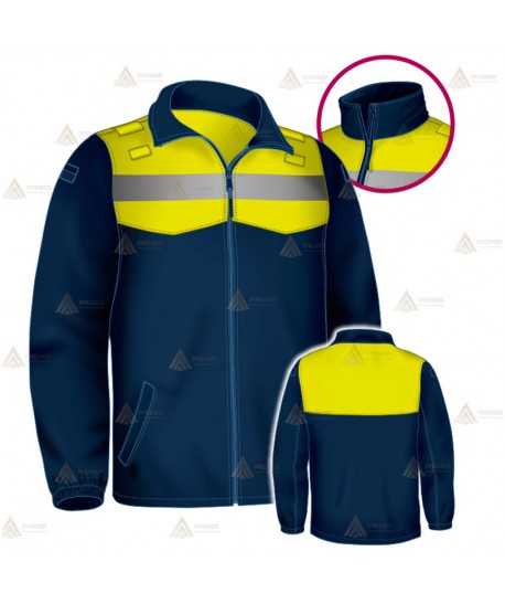 Chaqueta softshell color azul marino y amarillo flúor con cinta reflectante y membrana PU para Policía Local