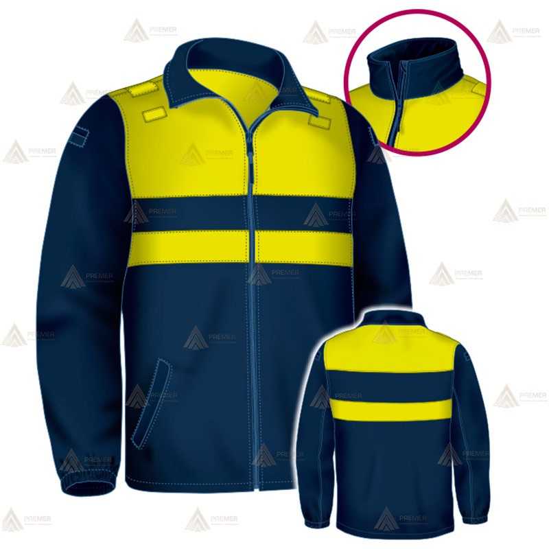 Chaqueta softshell color azul marino y amarillo flúor con cinta  y membrana PU para Policía Local