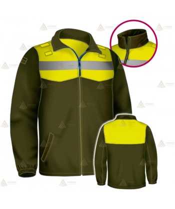 Chaqueta softshell color verde militar y amarillo flúor con membrana PU para Agentes Rurales y Medioambientales