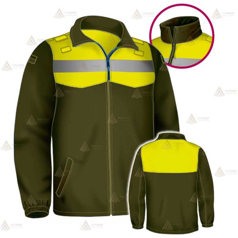 Chaqueta softshell color verde militar y amarillo flúor con membrana PU para Agentes Rurales y Medioambientales