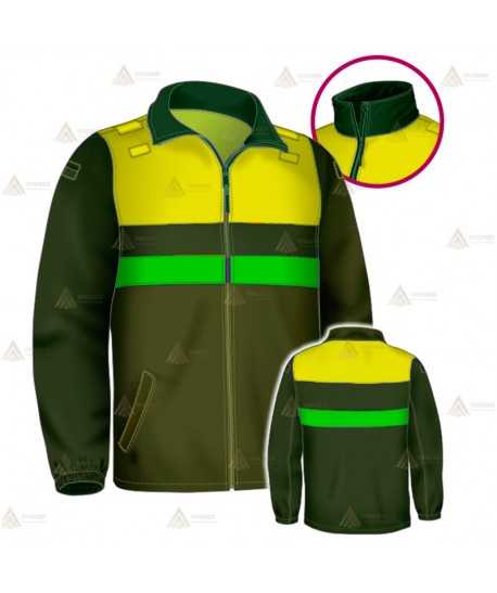 Chaqueta softshell color verde militar y amarillo flúor con membrana PU para Agentes Rurales y Medioambientales