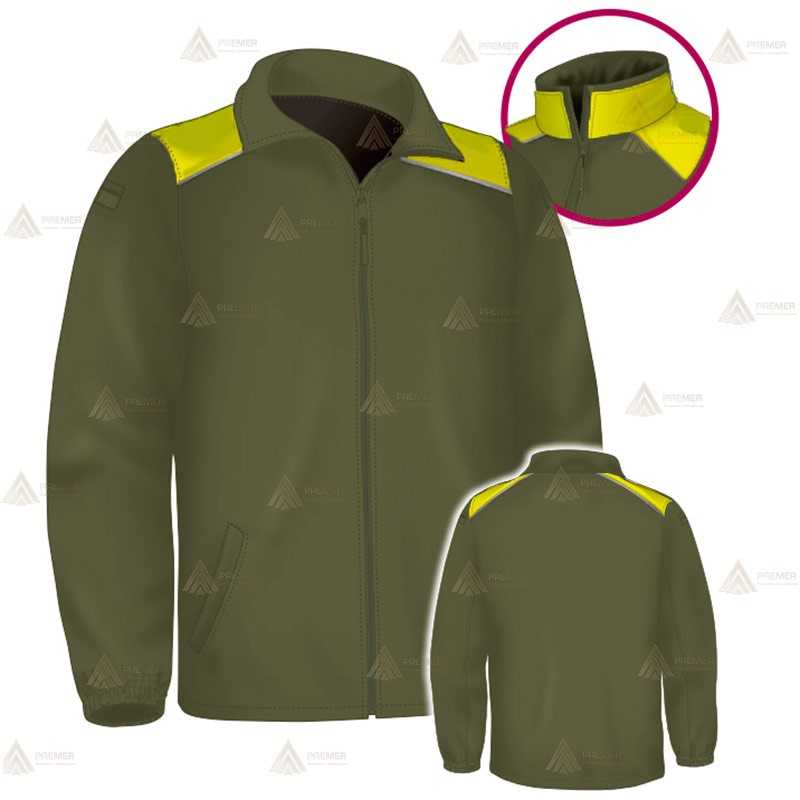 Chaqueta softshell color verde militar y amarillo flúor con membrana PU para Agentes Rurales y Medioambientales