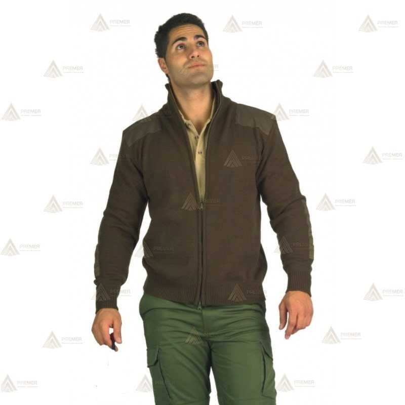 Chaqueta de punto con cierre de cremallera y refuerzos en codos color verde kaki