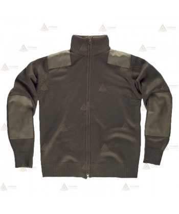 Chaqueta de punto con cierre de cremallera y refuerzos en codos color verde kaki