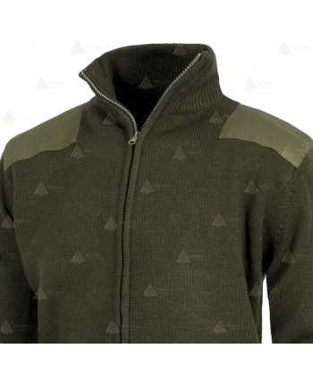 Chaqueta de punto con cierre de cremallera y refuerzos en codos color verde kaki