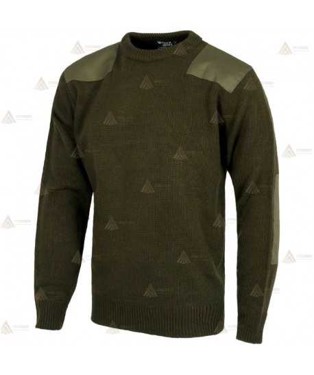 Jersey de cuello redondo con refuerzos en codos color kaki
