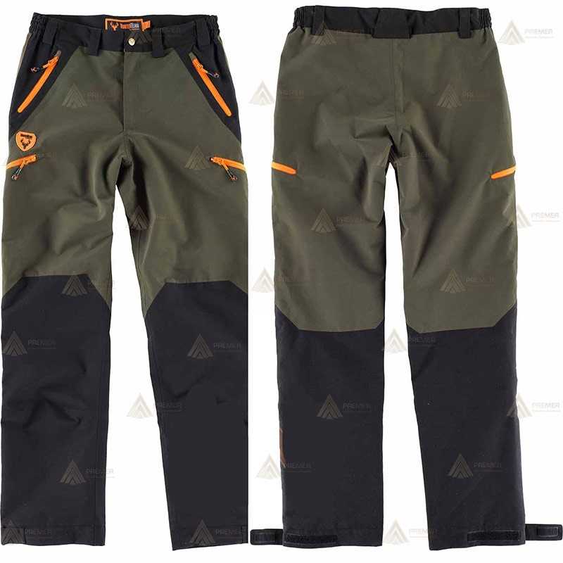 Pantalón impermeable sport color verde caza/negro multibolsillos con refuerzos para Agentes rurales y forestales