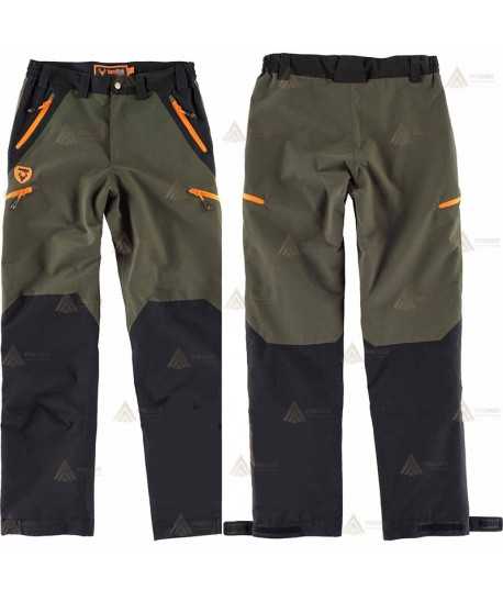 Pantalón impermeable sport color verde caza/negro multibolsillos con refuerzos para Agentes rurales y forestales