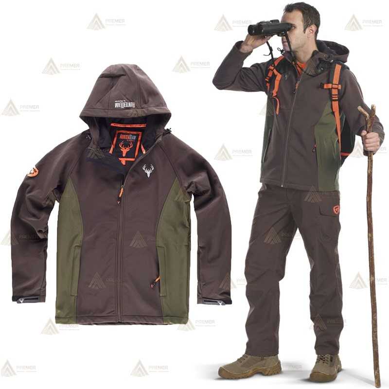Cazadora softshell bicolor marrón/verde caza con capucha para Agentes Rurales