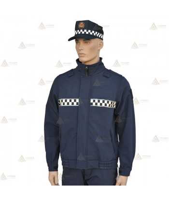 Cazadora softshell monocolor azul marino con damero reflectante y membrana impermeable  para Policía Local