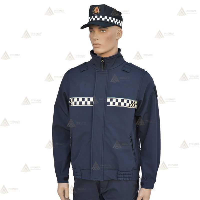 Cazadora softshell monocolor azul marino con damero reflectante y membrana impermeable  para Policía Local