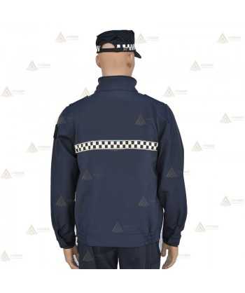 Cazadora softshell monocolor azul marino con damero reflectante y membrana impermeable  para Policía Local