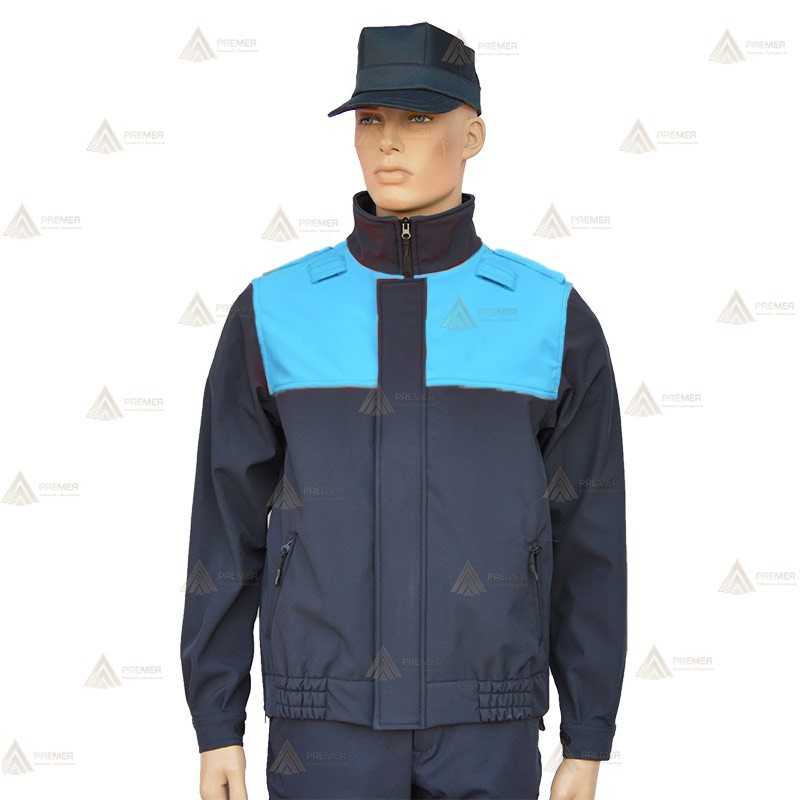 Cazadora softshell bicolor azul marino y azul tropical con membrana PU impermeable  para Policía Local