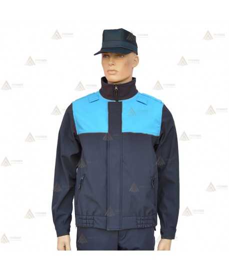 Cazadora softshell bicolor azul marino y azul tropical con membrana PU impermeable  para Policía Local