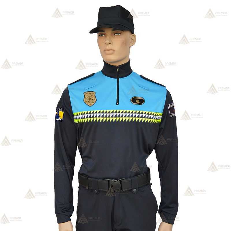 Polo bicolor cuello cisne y cinta damero reflectante color blanco y amarillo  para Policía Local de Canarias