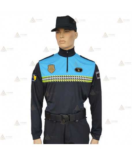 Polo bicolor cuello cisne y cinta damero reflectante color blanco y amarillo  para Policía Local de Canarias