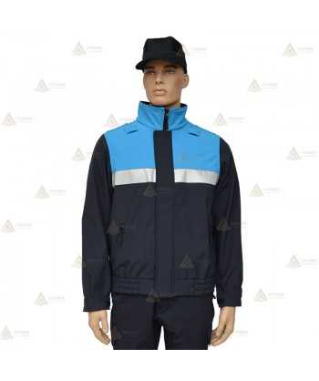 Cazadora softshell bicolor marino/azul tropical con membrana PU y cinta reflectante para Policía Local
